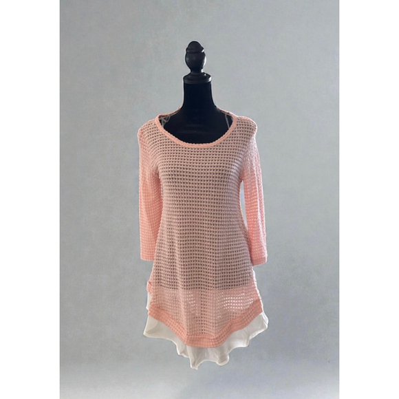 Women's CHRIS & CAROL Pink & White Tunic Top L - Picture 4 of 6